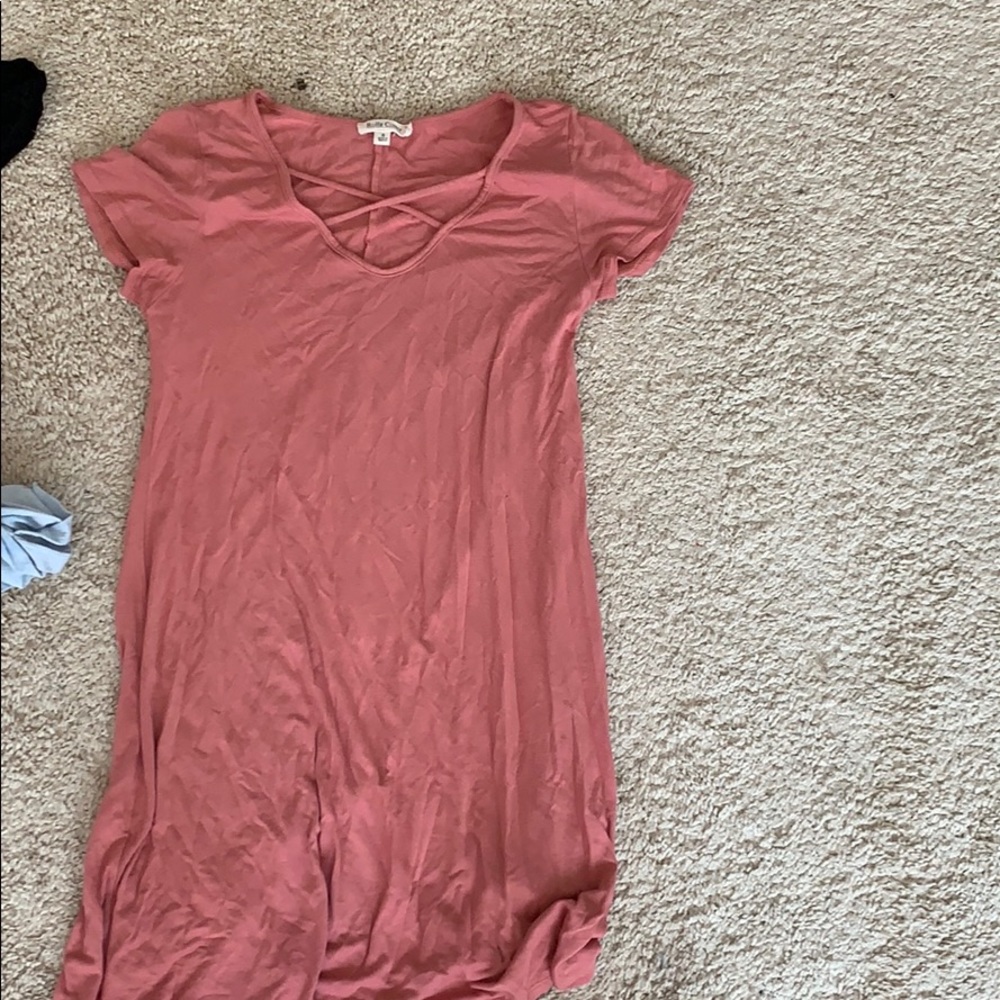 Salmon colored t shirt dress with cross details